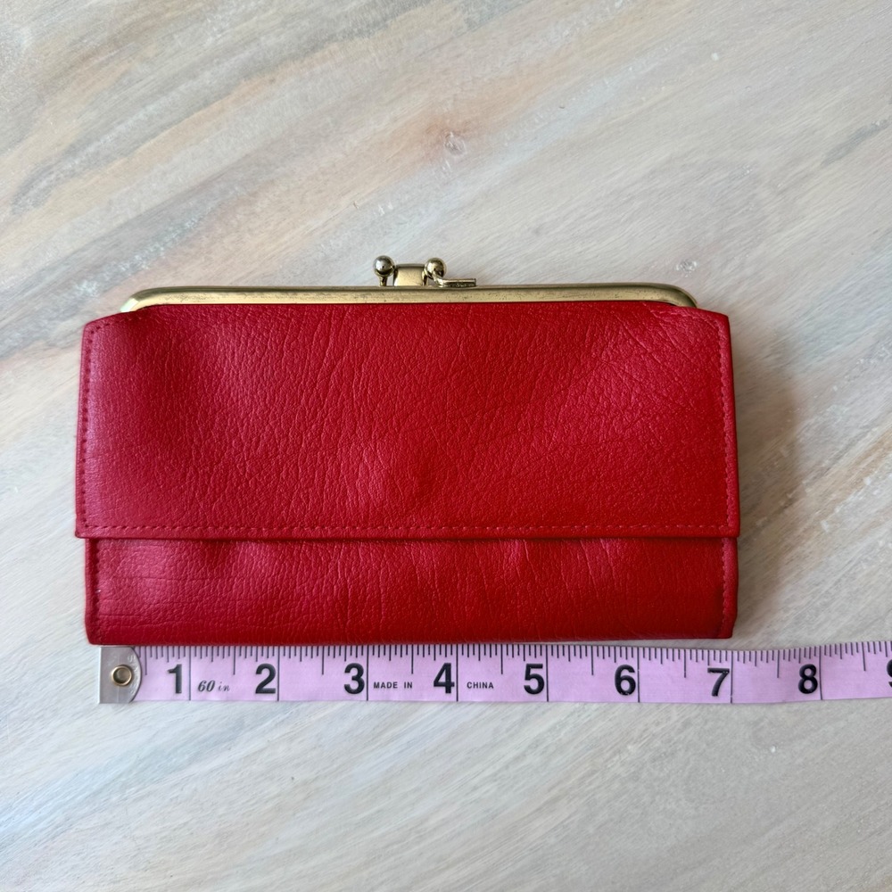 VTG Princess Gardner Wallet Womens Red cowhide Leather Kiss‎ Lock Trifold Clutch - Picture 7 of 8